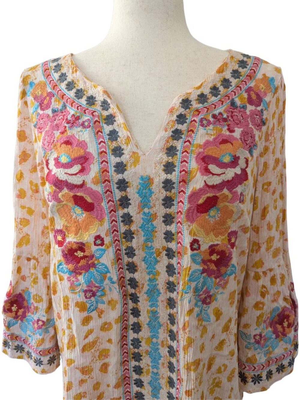 Savanna Jane Cream and Camel Boho Embroidery Top - Picture 5 of 16